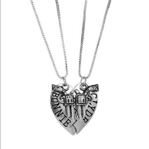 NWT Bonnie and Clyde silver pair of broken heart 💔 necklaces with pistols